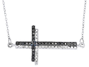 Black & White Diamond Rhodium Over Sterling Silver Cross Necklace 0.33ctw