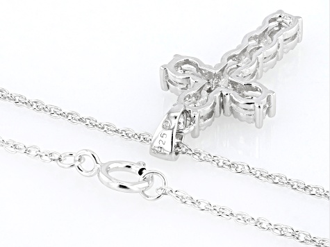 White Diamond Rhodium Over Sterling Silver Cross Pendant