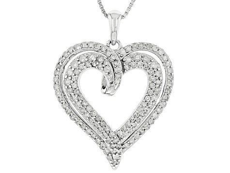 White Diamond Rhodium Over Sterling Silver Heart Pendant 0.50ctw ...