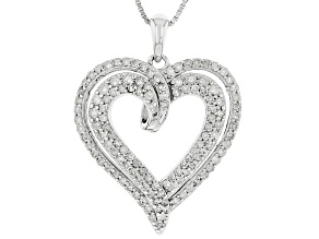 White Diamond Rhodium Over Sterling Silver Heart Pendant 0.50ctw