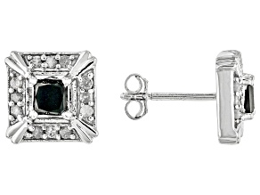 Black & White Diamond Rhodium Over Sterling Silver Stud Earrings 1.00ctw