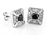 Black & White Diamond Rhodium Over Sterling Silver Stud Earrings 1.00ctw