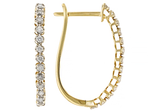 White Diamond 10k Yellow Gold Hoop Earrings 0.25ctw