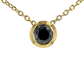 Black Diamond 14k Yellow Gold Solitaire Slide Pendant With 18" Cable Chain 0.50ctw