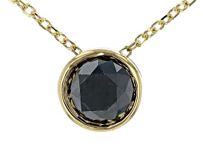 Black Diamond 14k Yellow Gold Solitaire Slide Pendant With 18" Cable Chain 1.00ctw