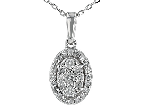 White Diamond 10k White Gold Cluster Pendant With 18" Cable Chain 0.20ctw