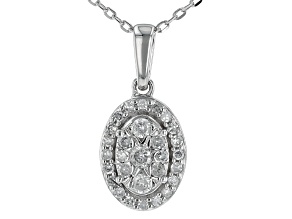 White Diamond 10k White Gold Cluster Pendant With 18" Cable Chain 0.20ctw