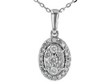 White Diamond 10k White Gold Cluster Pendant With 18" Cable Chain 0.20ctw