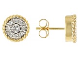 White Diamond 14k Yellow Gold Halo Stud Earrings 0.50ctw