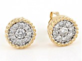 White Diamond 14k Yellow Gold Halo Stud Earrings 0.50ctw