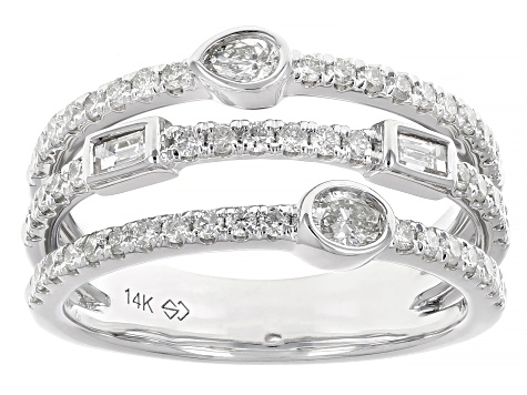 White Diamond 14k White Gold Multi-Row Ring 0.75ctw