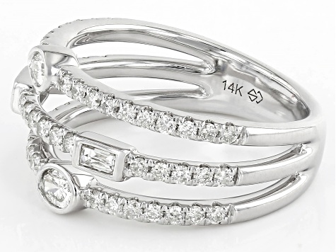 White Diamond 14k White Gold Multi-Row Ring 0.75ctw