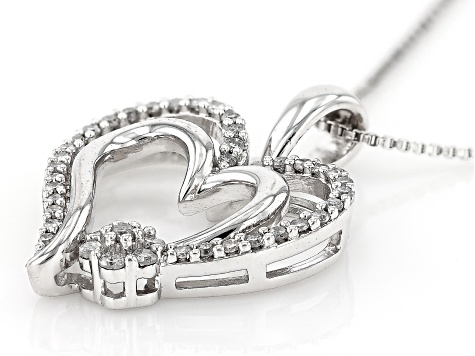 White Diamond Rhodium Over Sterling Silver Heart Pendant With 18" Box