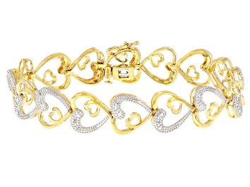 Picture of White Diamond 14k Yellow Gold Over Sterling Silver Heart Bracelet 0.10ctw