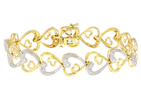 White Diamond 14k Yellow Gold Over Sterling Silver Heart Bracelet 0.10ctw