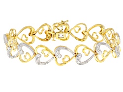 White Diamond 14k Yellow Gold Over Sterling Silver Heart Bracelet 0.10ctw