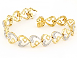 White Diamond 14k Yellow Gold Over Sterling Silver Heart Bracelet 0.10ctw