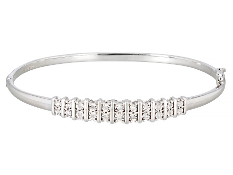 White Diamond Rhodium Over Sterling Silver Bangle Bracelet 0.10ctw