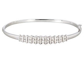 White Diamond Rhodium Over Sterling Silver Bangle Bracelet 0.10ctw