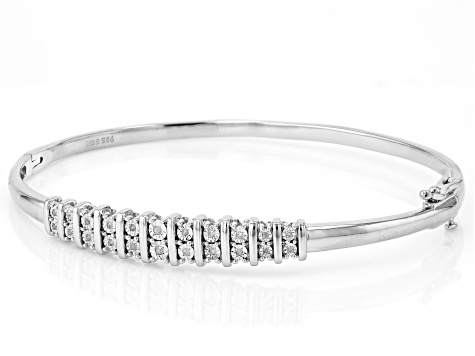 White Diamond Rhodium Over Sterling Silver Bangle Bracelet 0.10ctw