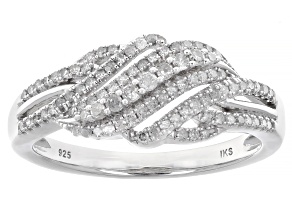 White Diamond Rhodium Over Sterling Silver Bypass Band Ring 0.33ctw