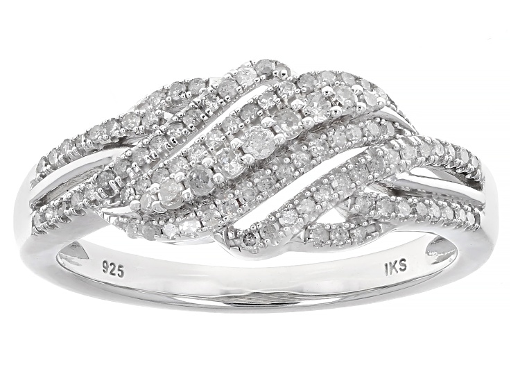 White Diamond Rhodium Over Sterling Silver Bypass Band Ring