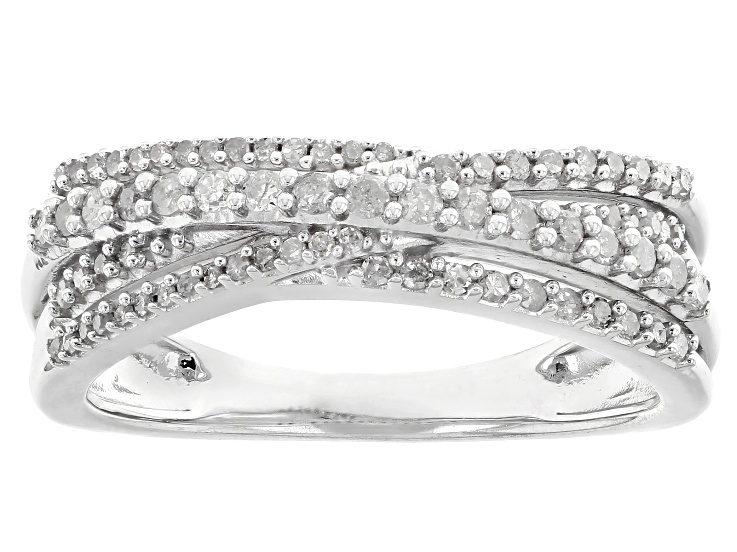 White Diamond Rhodium Over Sterling Silver Crossover Band Ring 0.33ctw