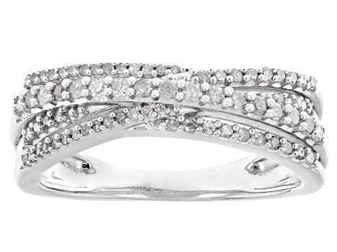 White Diamond Rhodium Over Sterling Silver Crossover Band Ring 0.33ctw