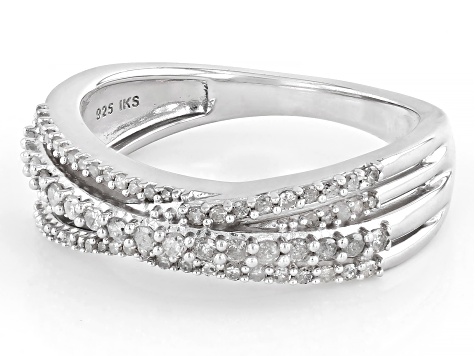 White Diamond Rhodium Over Sterling Silver Crossover Band Ring 0.33ctw