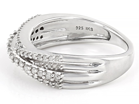 White Diamond Rhodium Over Sterling Silver Crossover Band Ring 0.33ctw