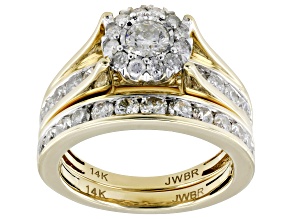 White Diamond 14k Yellow Gold Halo Ring With Matching Band 2.00ctw