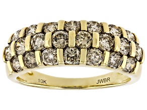 Champagne Diamond 10k Yellow Gold Band Ring 1.50ctw