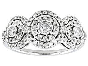 White Diamond 10k White Gold Halo Ring 0.75ctw