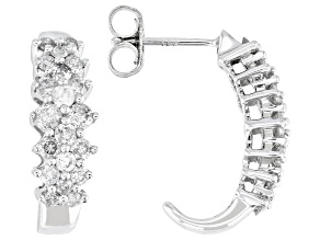 White Diamond 14k White Gold J-Hoop Earrings 1.00ctw