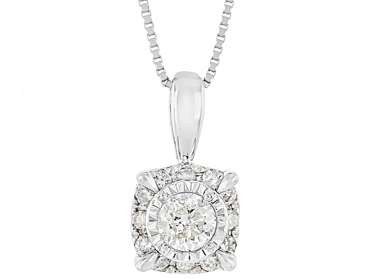 White Diamond 10k White Gold Halo Pendant With 18