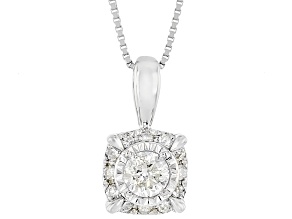 White Diamond 10k White Gold Halo Pendant With 18" Box Chain 0.50ctw
