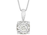 White Diamond 10k White Gold Halo Pendant With 18" Box Chain 0.50ctw