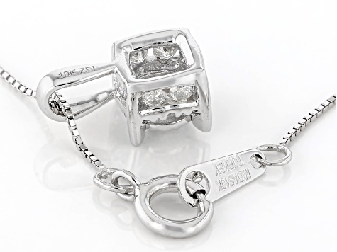 White Diamond 10k White Gold Halo Pendant With 18" Box Chain 0.50ctw