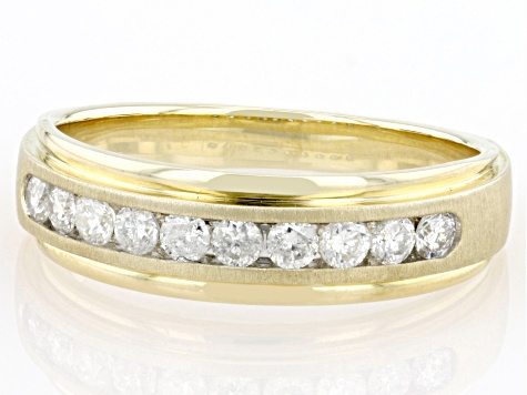 White Diamond 10k Yellow Gold Mens Band Ring 0.50ctw