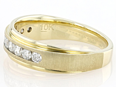White Diamond 10k Yellow Gold Mens Band Ring 0.50ctw