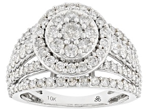 White Diamond 10k White Gold Halo Ring 2.00ctw