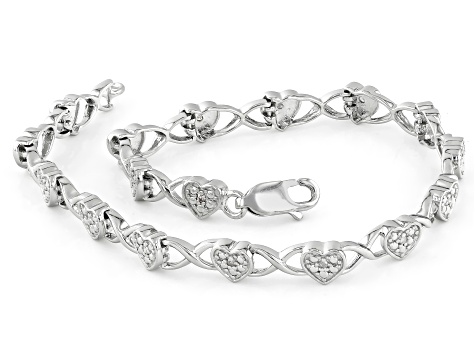 White Diamond Rhodium Over Sterling Silver Heart Tennis Bracelet 0.10ctw