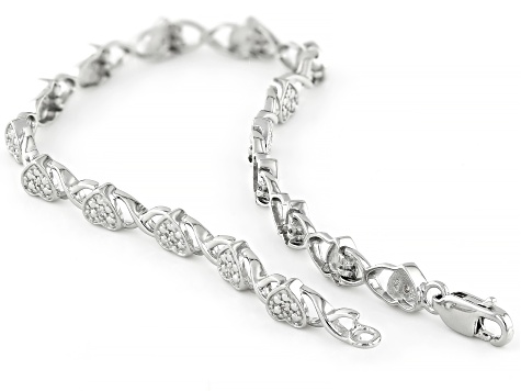 White Diamond Rhodium Over Sterling Silver Heart Tennis Bracelet 0.10ctw