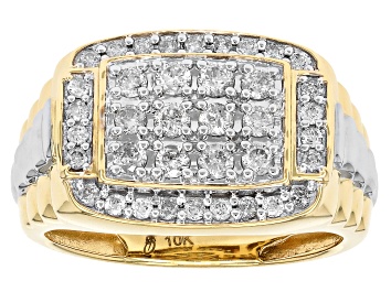 White Diamond 10k Yellow Gold Mens Multi-Row Ring 1.00ctw