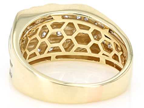 White Diamond 10k Yellow Gold Mens Multi-Row Ring 1.00ctw