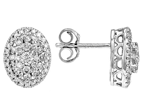 White Diamond 10k White Gold Cluster Stud Earrings 0.75ctw