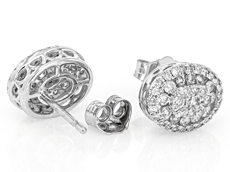 White Diamond 10k White Gold Cluster Stud Earrings 0.75ctw