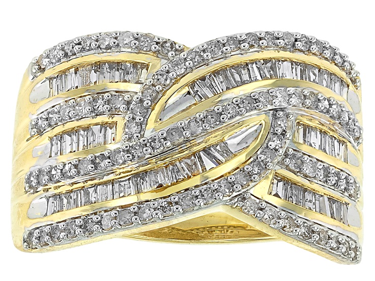 Avalanche 10K yg フランクリン White Diamond 10k Yellow Gold Crossover Wide Band Ring 1.00