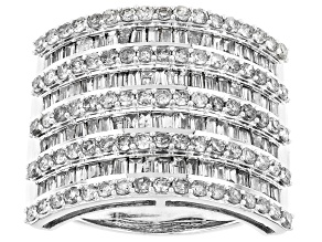 White Diamond 10k White Gold Multi-Row Wide Band Ring 2.00ctw
