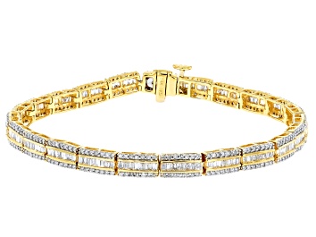 White Lab-Grown Diamond H SI 14k Yellow Gold Over Sterling Silver Tennis Bracelet 2.00ctw
